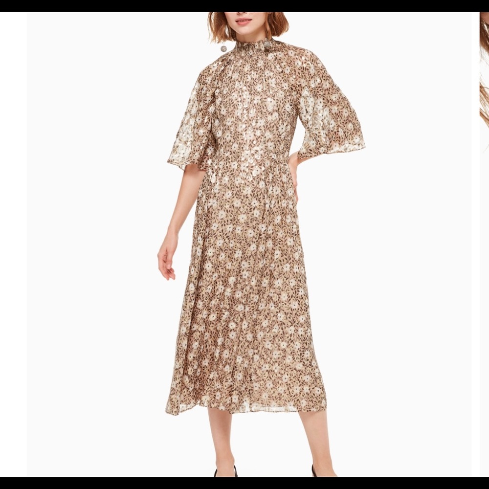 NWT KATE ♠️ FLORAL PARK CLIP DOT MIDI DRESS & CVR